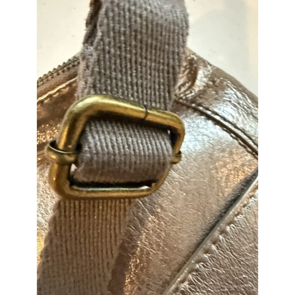The Sak Metallic Pewter Leather Crossbody Bag Boho Charm Antiqued Brass Hardware